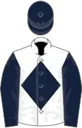White, dark blue diamond, sleeves and cap