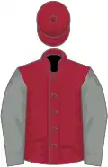 Maroon, grey sleeves, maroon cap