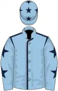 Light blue, dark blue seams, light blue sleeves, dark blue stars and cap