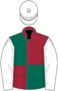 Dark green and maroon (quartered), white sleeves and cap