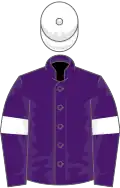 Purple, white armlets and cap