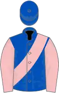 Royal blue, pink sash and sleeves