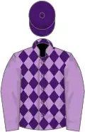 Mauve and purple diamonds, mauve sleeves, purple cap