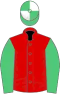 Red, emerald green sleeves, emerald green and white quartered cap