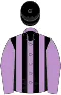 Mauve and black stripes, mauve sleeves, black cap