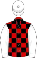 Red and Black check, White sleeves and cap