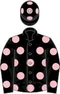 Black, pink spots, black cap, pink spots