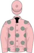 Pink, grey spots, pink sleeves and cap