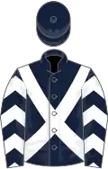 Dark blue, white cross belts, chevrons on sleeves