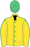 Yellow, emerald green seams, green cap