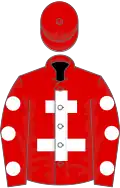 Red, white cross of lorraine, red sleeves, white spots