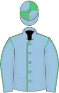 Light blue, emerald green seams, quartered cap