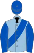 Light Blue, Royal Blue sash, sleeves and cap