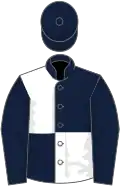 Dark blue and white (quartered), dark blue sleeves and cap