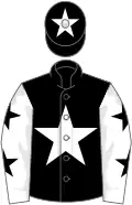Black, white star, white sleeves, black stars, black cap, white star