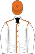 White, orange seams on body, orange cap