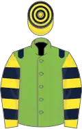 Light green, dark blue epaulets, yellow and dark blue hooped sleeves and cap