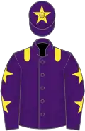 Purple, yellow epaulets, purple sleeves, yellow stars, purple cap, yellow star