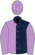 Dark blue and mauve (halved), mauve sleeves and cap