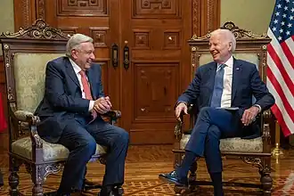 U.S. President Joe Biden and Mexican President Andrés Manuel López Obrador in a one-on-one private meeting in Mexico City, 2023.