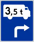 F-12 "sign leading to the transit route, placed before the intersection" (e.g. to route for truck over 3.5 tonnes to right)