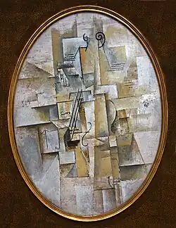 1911–12, Violon (Violin), oil on canvas, 100 × 73&nbsp;cm (39 × 28 in) (oval), Kröller-Müller Museum, Otterlo, Netherlands. This painting from the collection of Wilhelm Uhde was confiscated by the French state and sold at the Hôtel Drouot in 1921.