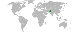 Map indicating locations of Pakistan and Cuba