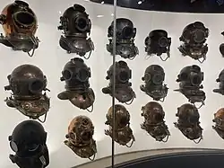 "Parade of Nations", display of standard diving helmets from different countries