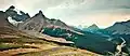 View from Parker Ridge showing Mount Athabasca (left edge), Hilda Peak, Sunwapta Pass and Icefields Parkway.