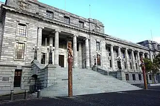 Pou (posts) in front of the grand staircase