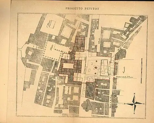 Petitot's project plan overlying the buildings that were demolished to make place