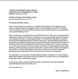 Letter to Major General Lewis Praising the 30th Infantry Division for Actions in WWI