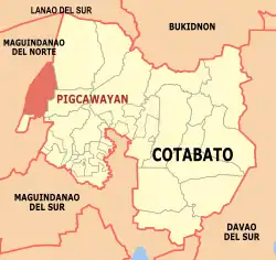 Map of Cotabato with Pigcawayan highlighted
