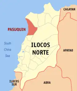 Map of Ilocos Norte with Pasuquin highlighted