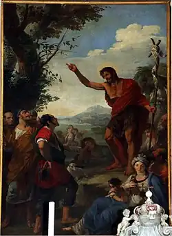 Painting of Saint John the Baptist preaching to the crowds on the banks of the Jordan from Chiesa di San Giovanni Battista in Minerbio, Italy by Pietro Fancelli