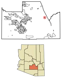 Location of Kearny in Pinal County, Arizona.