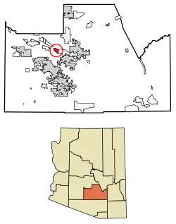 Location of Sacaton Flats Village in Pinal County, Arizona.
