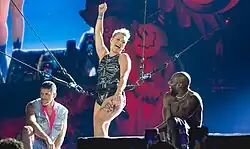 Pink onstage with several other performers