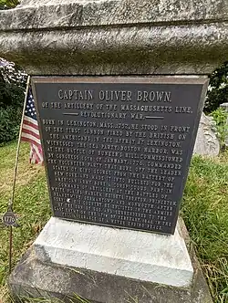 plaque at base of Captain Oliver Brown monument