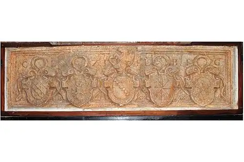 Plaster cast of Emo, Zustinian, Foscarini, Basadona and Garzoni coats of arms. Irakleion, Crete.