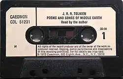 Black cassette tape with white label