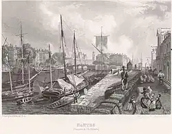Port activity on Île Gloriette&nbsp;[fr] in 1850.