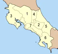 Image 41Provinces 1 Alajuela, 2 Cartago, 3 Guanacaste, 4 Heredia, 5 Limón, 6 Puntarenas, 7 San José (from Costa Rica)