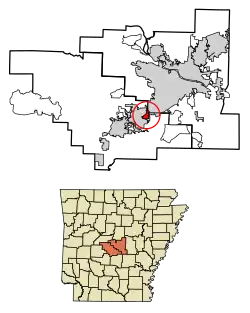 Location of Alexander in Pulaski County and Saline County, Arkansas.