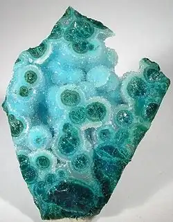 Chrysocolla and quartz specimen from the Live Oak mine above Miami. Live Oak is famous among mineral collectors for this mineral combination.