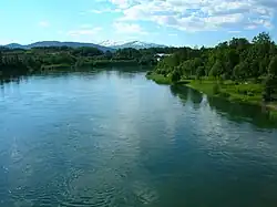 Ranelva seen from Selfors bridge in the direction of its outlet into Ranfjord