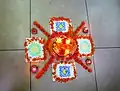 Rangoli design for Diwali on floor Chandigarh Airport. 2010