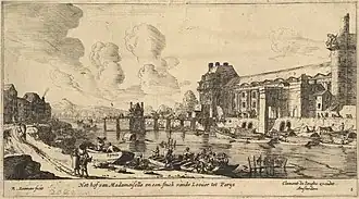 The Pont Rouge (now Pont Royal), Pavillon de Flore and western section of the Grande Galerie with the Tour du Bois still standing in the mid-17th century, by Reinier Nooms