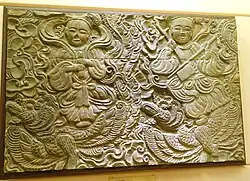 Fairy and garuda reliefs around the 14-15 century, Thái Lác pagoda, Lạc Hồng commune.