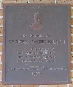 Reverend Thomas Connors memorial plaque, St. Joseph's Catholic Church Hall